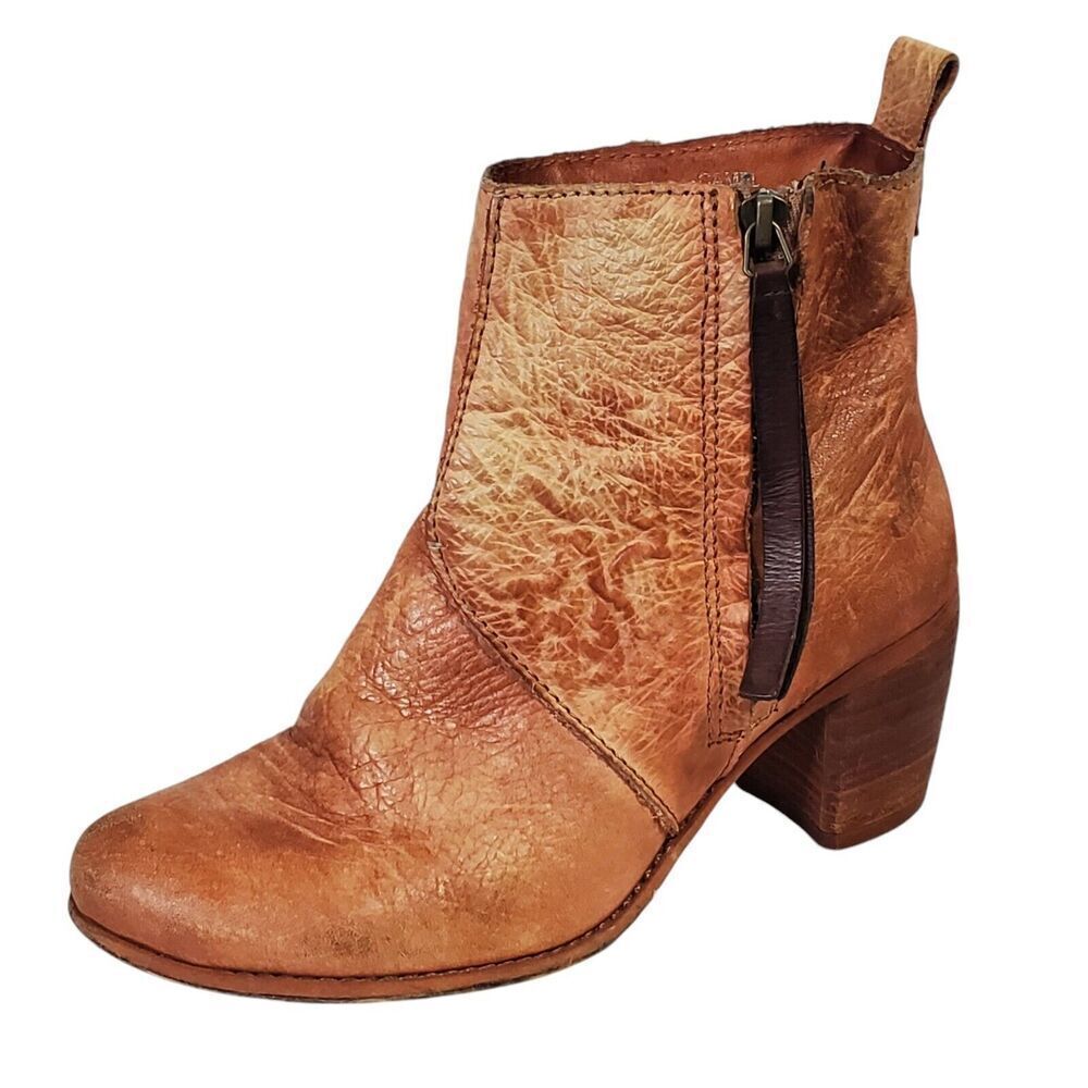 Felmini Distressed Leather Boots Womens Sz 38/7.5 Camel Brown‎ ankle Boho Rugged